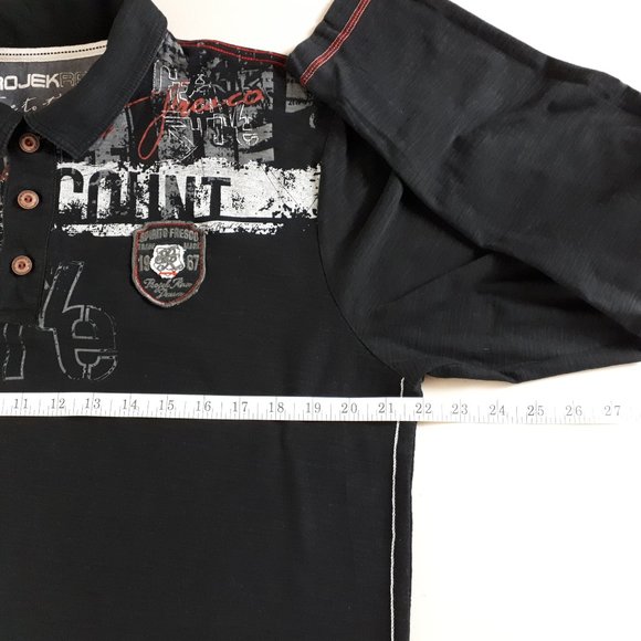 Project Raw Black Long Sleeve Graphic Printed Polo T-Shirt - Picture 6 of 16